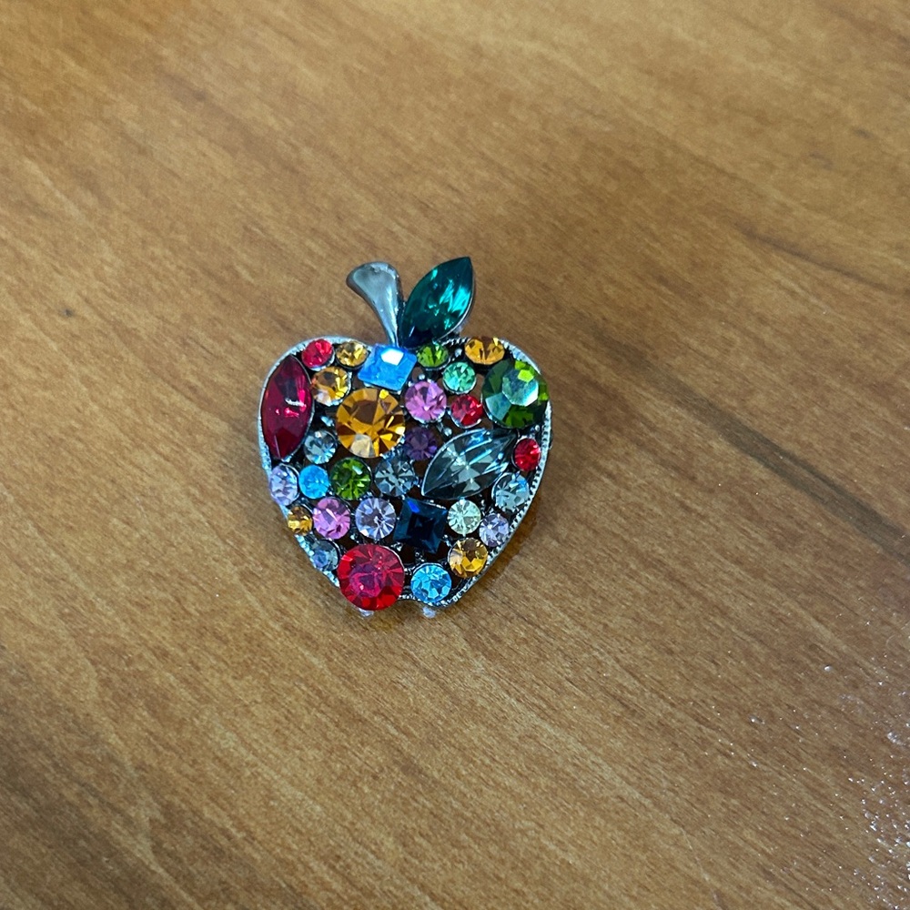 Vintage Multicolor Jeweled Apple Brooch Pin